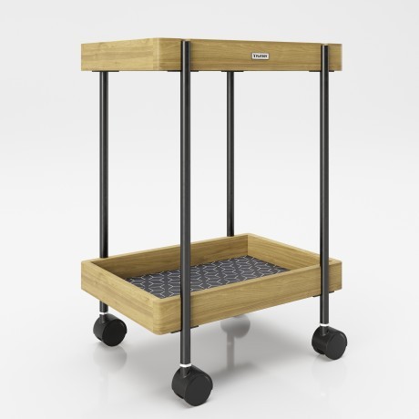 Приставной столик «Нэнси» (Nancy) на колесах с двумя полками с отделкой из бамбука