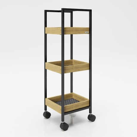 Приставной столик «Нэнси» (Nancy) на колесах с тремя полками с отделкой из бамбука