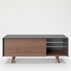 Тумба под телевизор с откидной дверцей, двумя полками и светодиодной подсветкой «Виктория» (Victoria)