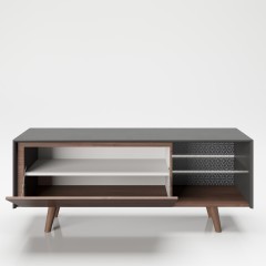 Тумба под телевизор с откидной дверцей, двумя полками и светодиодной подсветкой «Виктория» (Victoria)