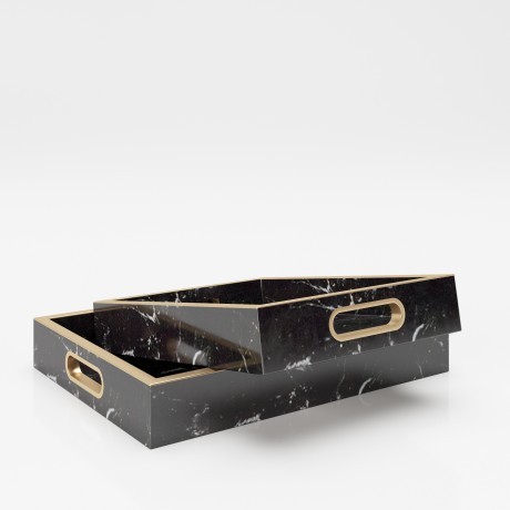 Поднос «Глория» (Gloria)  с ручками, расцветка под мрамор, комплект из двух штук