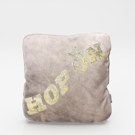 Декоративная подушка бархатная «Эллен» (Ellen) с надписью пайетками «Hop on»